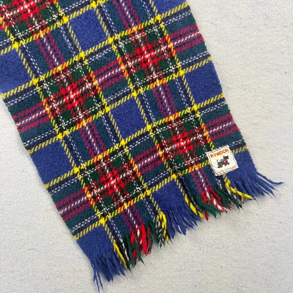 Kynoch Scarf Unisex Blue Plaid Wool Tartan Keith Scotland Vintage Scottie Dog